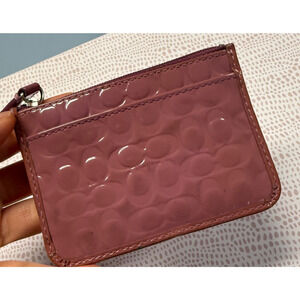 Coach Mauve Patent Leather Coin Case Pouch Purse Embossed Monogram Logo